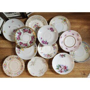 12- Mismatched Saucers Floral & Decorative Patterns 6-6.25" Eclectic Mix Porcela